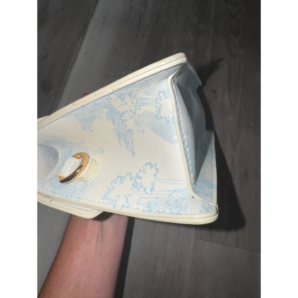 Aldo Top Handle Bag Women Cream Blue Toile De Jouy Ruched Handle Small OS